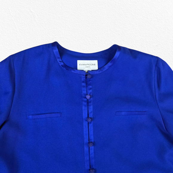 90s Vintage Cobalt Blue Knot Button Evan Picone Longline Jacket Overcoat Size 18 - Picture 3 of 7